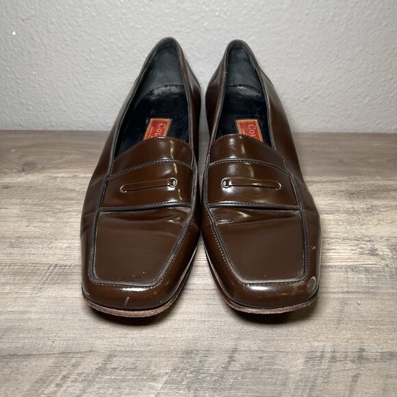 VTG Cole Haan Womens Loafer Pump Size 8.5B Brown Leather Block Heel Y2K 90s Shoe - Picture 2 of 10